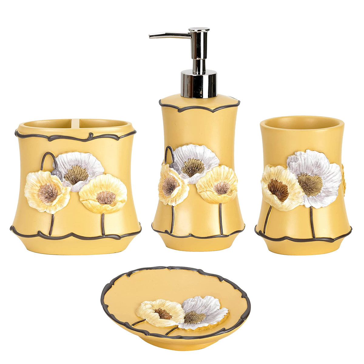 Zahari Home 13pc Rose Vine Bathroom Sheer Shower Curtain Sets Sheer Shower Curtain & 12 Shower Bathroom Hooks Modern Classic Luxury Contemporary Decor Beige Shower Curtain Set