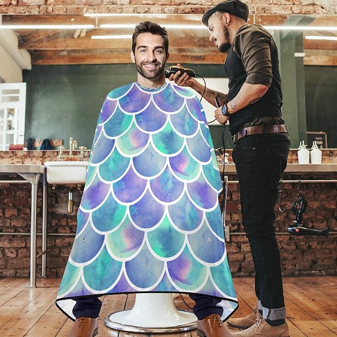 visesunny Pretty Mermaid Scale Barber Cape Anti-Static Hair Cutting Cape with Snap Closure Professional Salon Polyester Cape Barber Water-Resistant Hairdressing Cape Adjustable Snap for Hairstylists