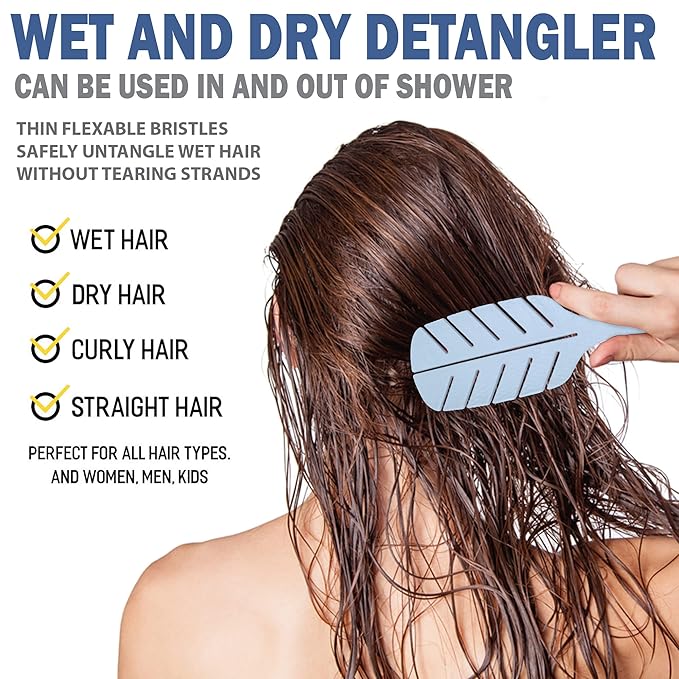 Detangler Brush by Fiora Naturals - 100% Bio-Friendly Detangling brush w/Ultra-Soft Bristles - Glide Through Tangles with Ease - For Curly, Fine, Black Natural, Women, Men, Kids - Dry and Wet Hair