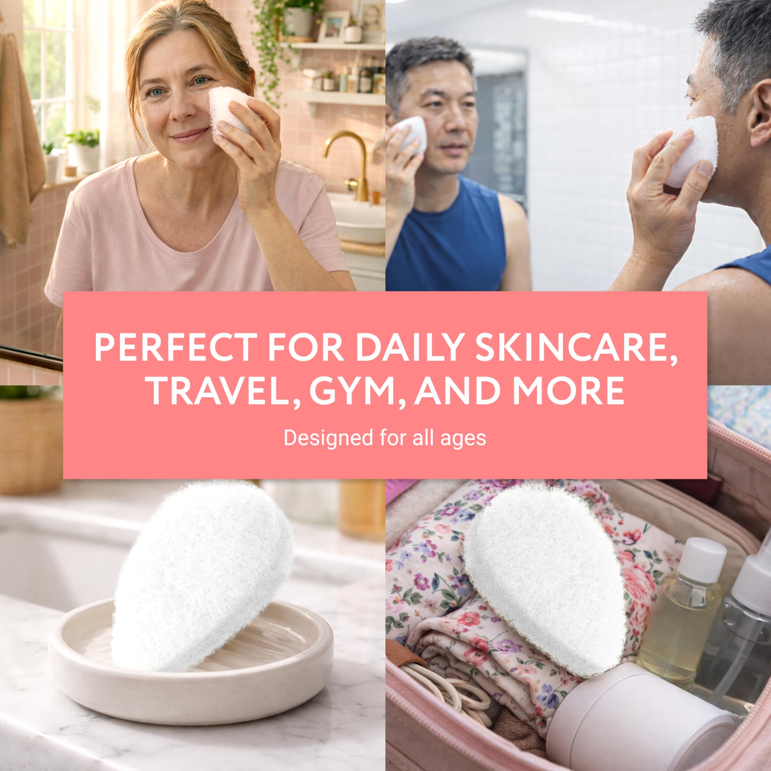 IMPRESA Facial Sponge - Daily Deep Cleansing Face Scrubber - Gentle Exfoliating Pads for Dead Skin Removal - Reusable Face Scrub Pads for Normal to Oily Skin (White, Regular)