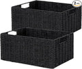 Vagusicc Wicker Storage Basket, Set of 2 Hand-Woven Paper Rope Wicker Basket, Small Storage Baskets for Organizing Toilet Paper Baskets, Foldable Large Cube Storage Organizer Bin for Shelves (Black)