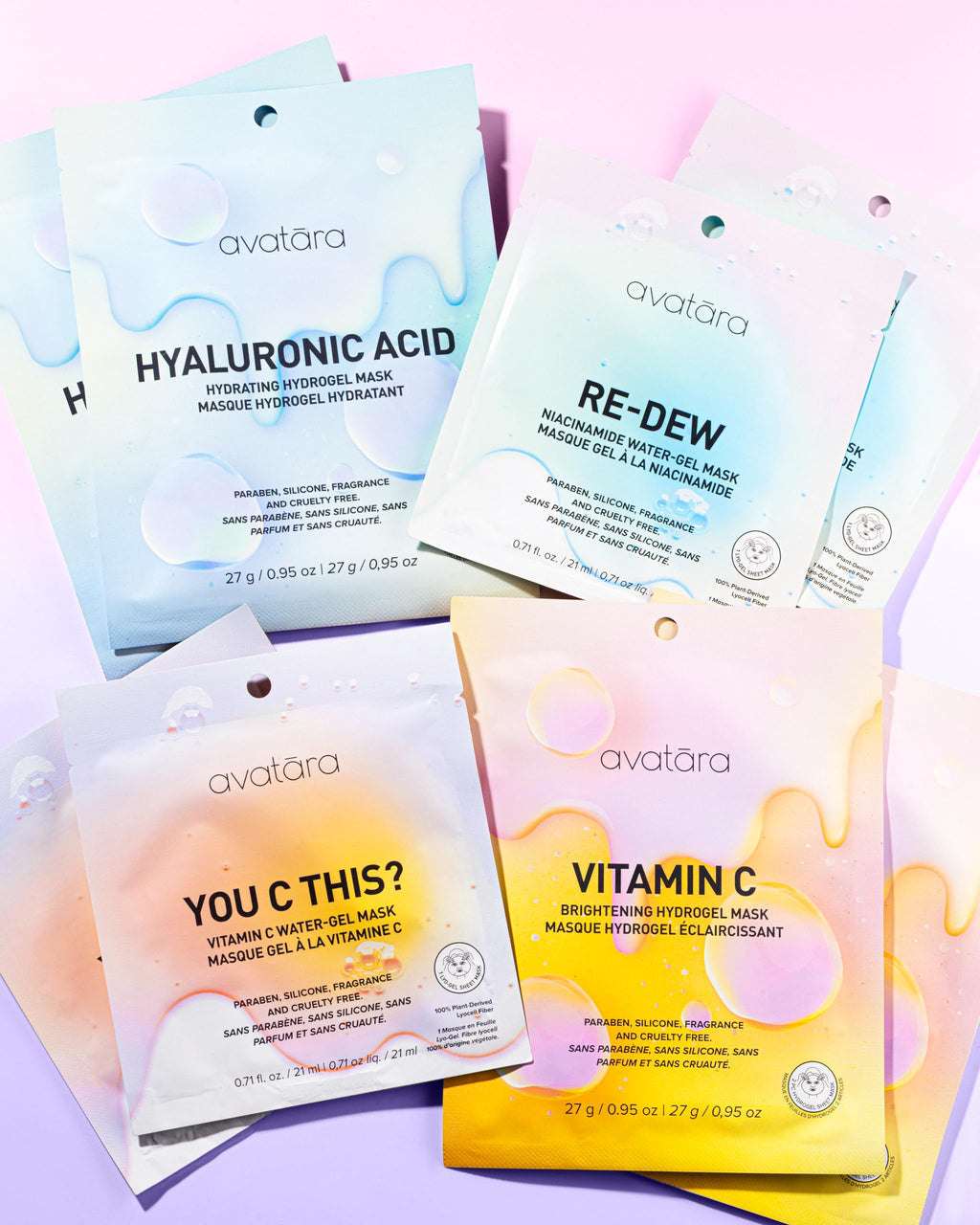 Avatara High-Key Glow Water-Gel and Hydrogel Sheet Mask Variety 8-Pack - Hyaluronic Acid, Vitamin C, and Lyocell Fiber Korean Beauty Face Masks for Tween, Teen and All Skin