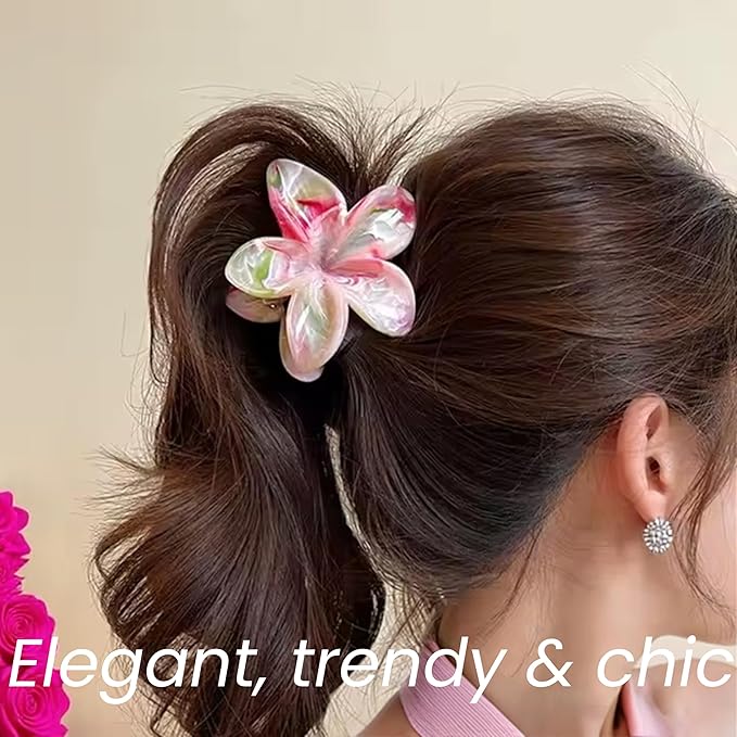 Flower Hair Clips for Women and Girls Thick to Thin Hair Large Cute Claw Clips Decorative Plumeria Hair Accessories Nonslip Aesthetic Glossy Glam