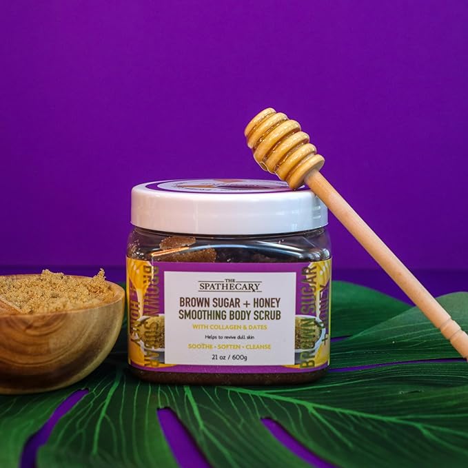 The Spathecary Brown Sugar & Honey Body Scrub - Exfoliating & Hydrating Sugar Scrub With Collagen and Dates to Help Revive, Smooth, and Soften For Radiant Skin, Body Care Exfoliator & Cleanser, 21 oz