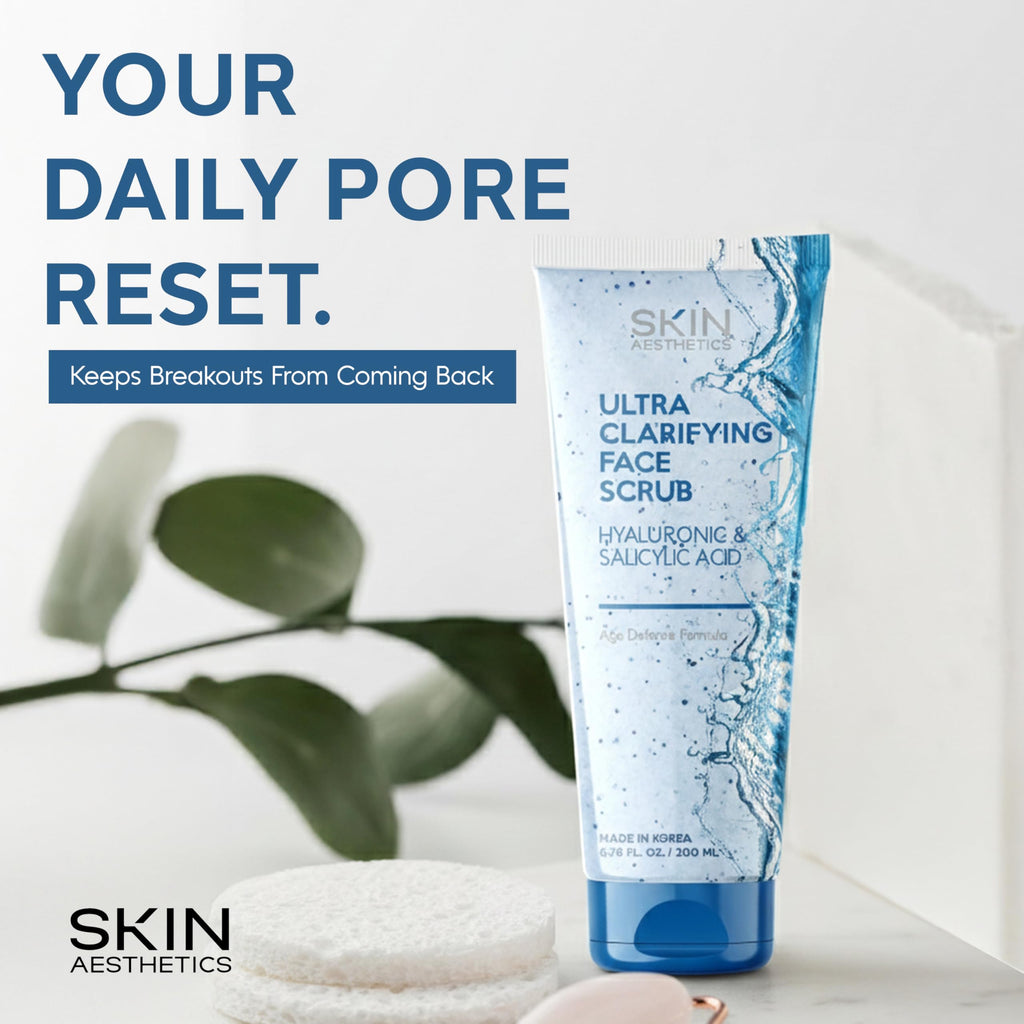 Skin Aesthetics Face Scrub with Hyaluronic & Salicylic Acid – Deep Cleansing, Hydrating & Gentle Exfoliating Face Wash For Acne-Prone Skin – Dermatologist Tested, Korean Skin Care – 6.76 Fl Oz