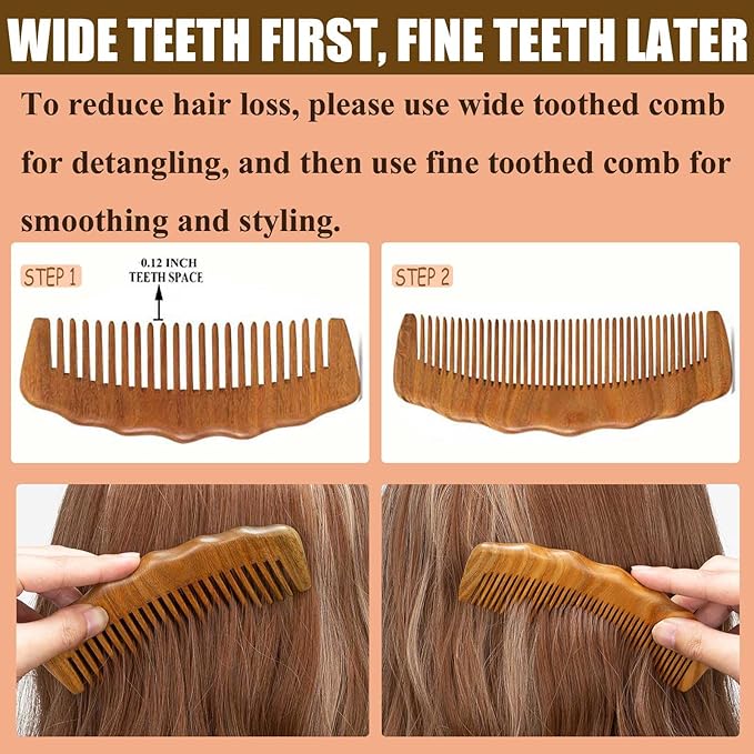 Moreinday 2 Pack Wooden Comb, Beard Comb for Men, Hair Combs for Women