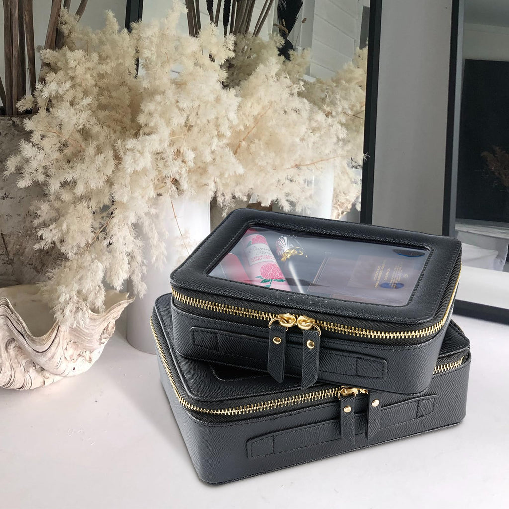 Aveniee Clear Makeup Bag Organizer,Large Travel Toiletry Bag for Women, Waterproof Cosmetic Pouch with Zippers,Car Organizers and Storage Case for Accessories,Black