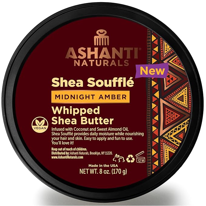 Ashanti Naturals Scented Whipped Shea Butter for Skin | African Body Butter for Women w/Coconut, Almond Oil (Midnight Amber Souffle, 8 oz)
