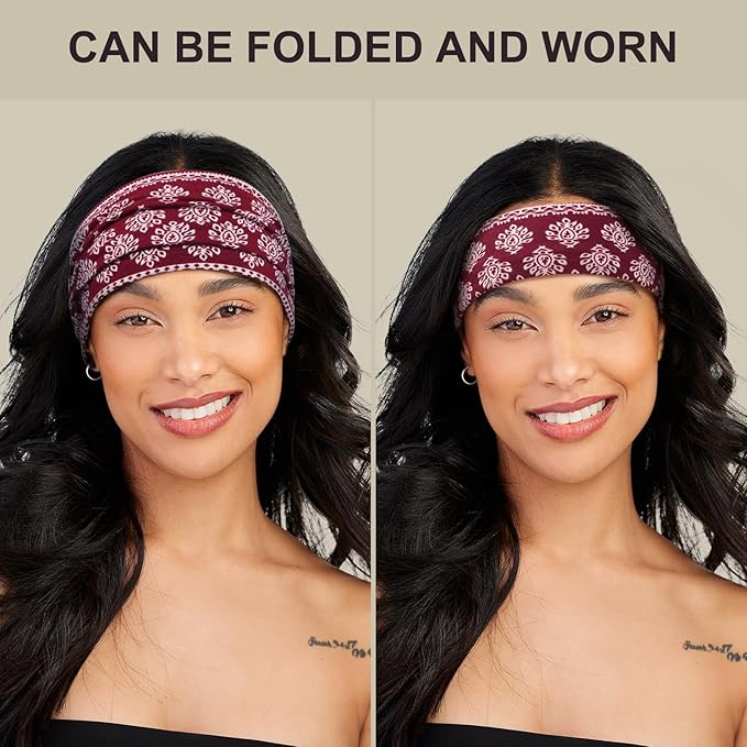 DiyJibb Boho Headbands for Women, 7PCS Fashion Wide Hair Bands for Summer Vacation & Music Festival