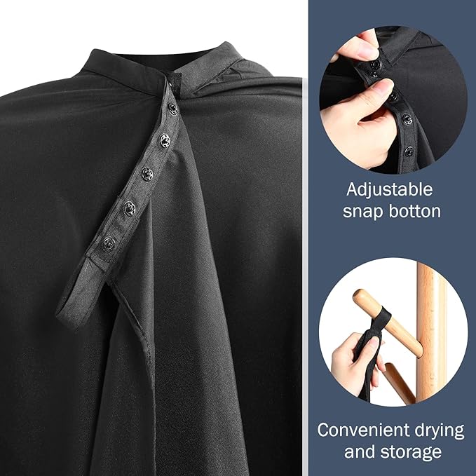 12Pcs Barber Cape 64 x 56'' Large Waterproof Hair Cutting Salon Cape Adjustable Snaps for Hair Dye Salon Stylist Supplies (Black)