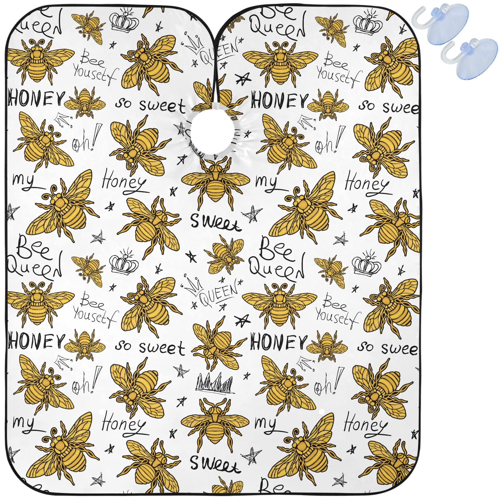 visesunny Barber Cape Honey Bee Golden Embroidery Queen Crown Polyester Hair Cutting Salon Cape Apron Anti-Static Haircut Water-Resistant Shaving Cloth Beard Shaving Bib Hairdressing Cape