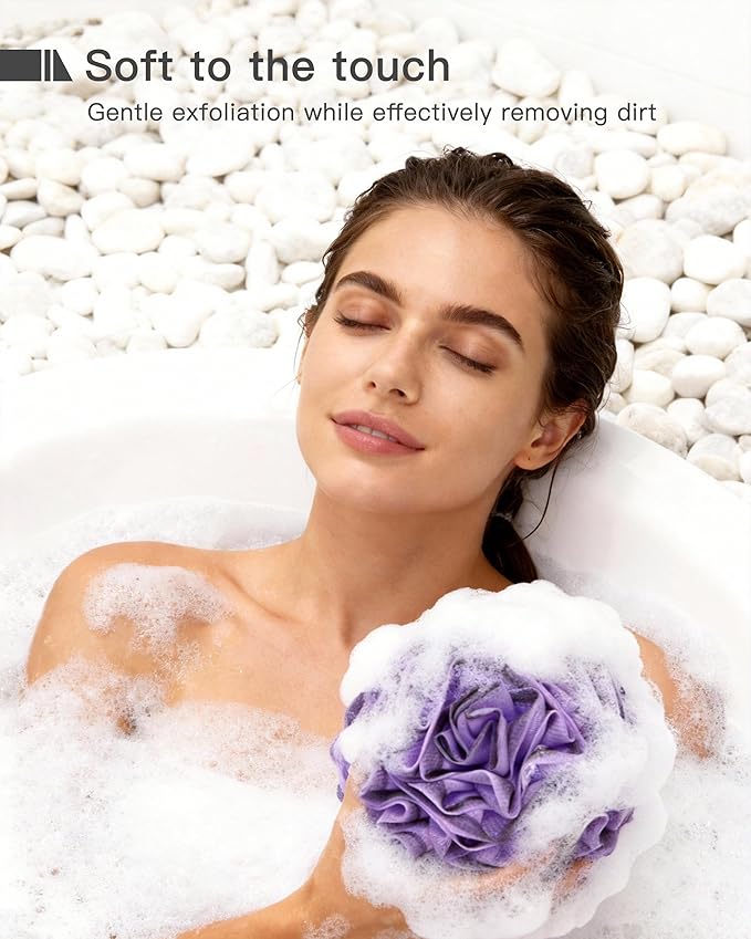 Loofah Sponge 70g, 4Pack, Large Flower Exfoliating Bath Sponge