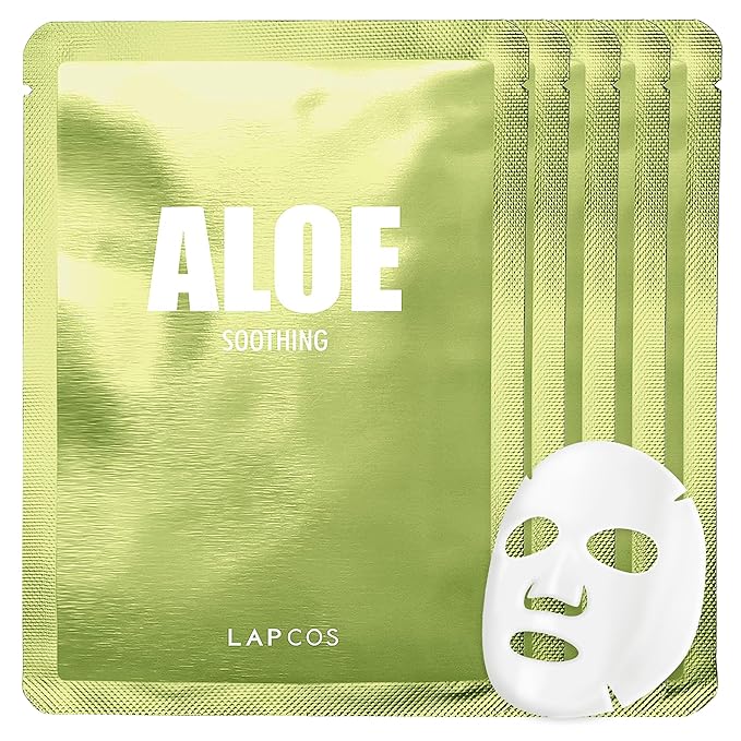LAPCOS K Beauty Aloe Sheet Mask - Soothing & Hydrating Face Masks with Aloe Vera, Panthenol & Centella - Restores Elasticity & Repairs Skin Barrier - Breathable Sheet - Korean Skin Care (Pack of 5)