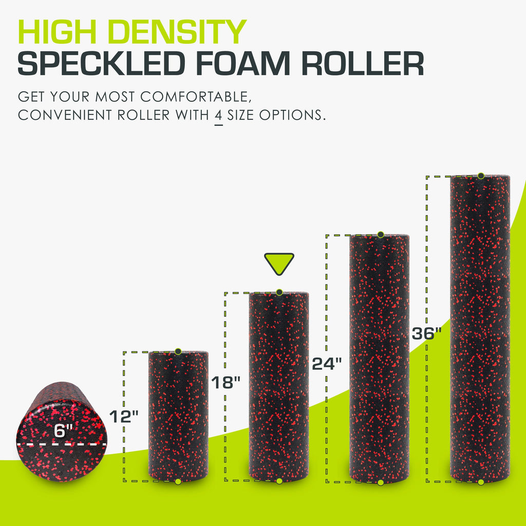 ProsourceFit High Density Foam Rollers 18 - inches long, Firm Full Body Athletic Massage Tool for Back Stretching, Yoga, Pilates, Post Workout Muscle Recuperation, Black/Red