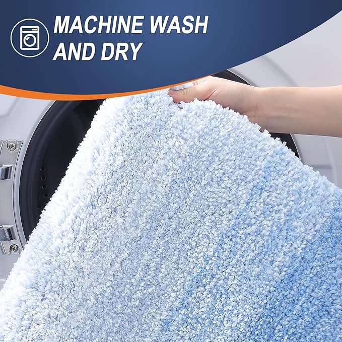 OLANLY Bathroom Rug Set 2 Piece, Soft Absorbent Microfiber Bath Mats and U-Shaped Contour Toilet Rug, Non-Slip, Machine Wash Dry, Plush Shaggy Bath Mats for Bathroom (30"x20"+24"x20", Light Blue)