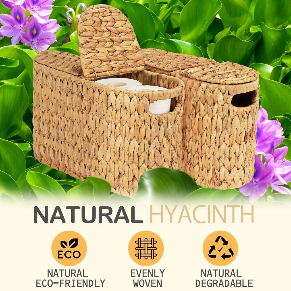ELONG HOME Toilet Paper Basket with Lid for 6 Rolls, Water Hyacinth Wicker Toilet Paper Storage Holder, Toilet Paper Storage for Bathroom