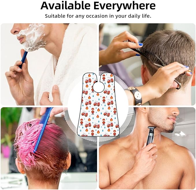 Beard Trimming Hair Catcher, Cartoon Fireman Red Fire Truck Shave Bib, Non-Stick Bib Apron Waterproof, Shaving Tool for Men for Husband Father’s Day
