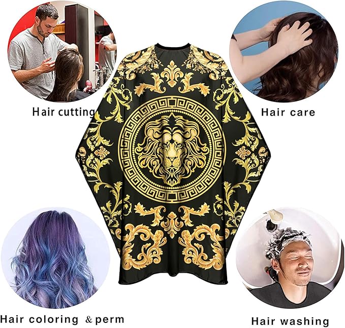 CapeshionPro Barber Capes Hair Cutting Capes Salon Stylist Capes with Snaps Waterproof Professional Large Barber Hairdresser Gown Cape- 63”× 56”(Gold)