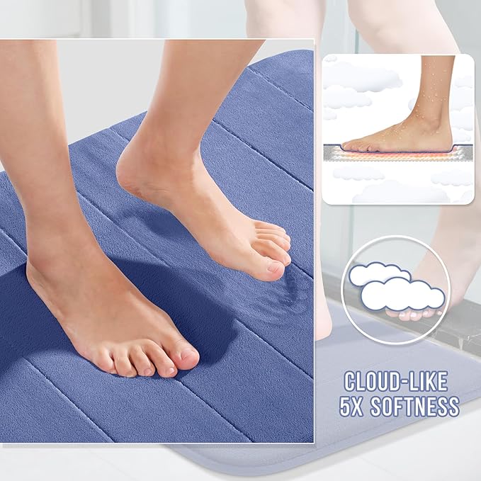 Yimobra U-Shaped Toilet Bath Mat Set 2 Piece - Soft Absorbent Quick Dry Memory Foam Bathroom Rugs, Machine Washable Non Slip Floor Carpet for Tub Shower & Single Sink (17x24 & 24x20, Navy Blue)