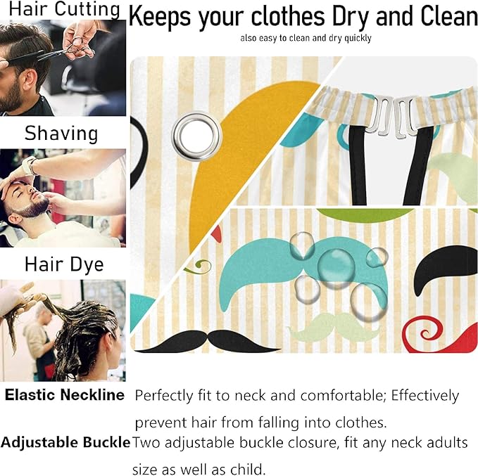 visesunny Colored Mustache Vintage Style Barber Cape Anti-Static Hair Cutting Cape with Snap Closure Professional Salon Polyester Beard Shaving Bib Water-Resistant Hairdressing Cape Adjustable Snap