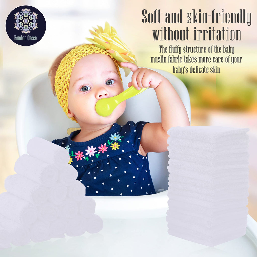 32 Pack Baby Washcloths - 10x10 Inch, Luxury Coral Fleece - Extra Absorbent and Soft Wash Clothes for Newborns, Infants and Toddlers - Suitable for Sensitive Skin and New Born - Baby Shower - White