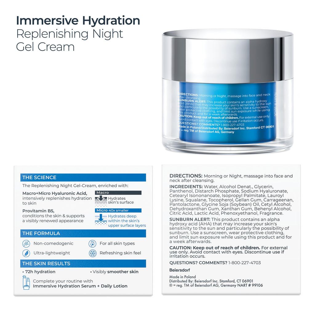 Eucerin Immersive Hydration Replenishing Night Gel Face Cream, 1.7 OZ