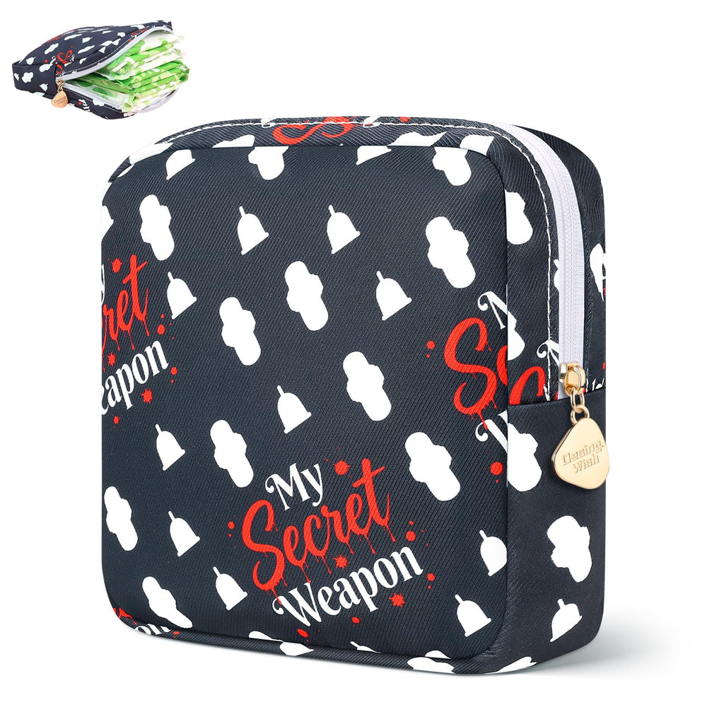 Desing Wish Sanitary Pad Storage Bag Portable Period Bag for Teen Pads/Sanitary Napkins/Small Tampons, Sanitary Napkin Storage Bag First Period Gifts for Teen Girls (Secret Weapon)