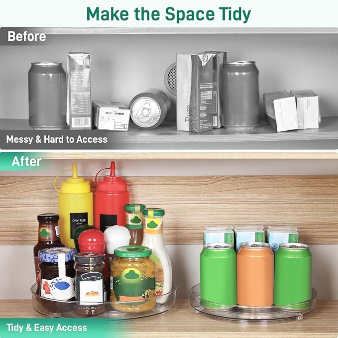 2 Pack Lazy Susan Organizer, 9.5 Inch, 10.7 Inch Lazy Susan Turntable for Cabinet, Turntable Organizer for Pantry Organizers and Storage, Non-Skid Fridge Organizer