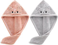 2Pack Microfiber Hair Towel Wrap for Kids, Cute Cat Absorbent Hair Drying Turbans Head Towels for Women Girls (Pink and Gray cat)