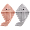 KIGOTWIN 2Pack Microfiber Hair Towel Wrap for Kids, Cute Cat Absorbent Hair Drying Turbans Head Towels for Women Girls (Pink and Gray cat)