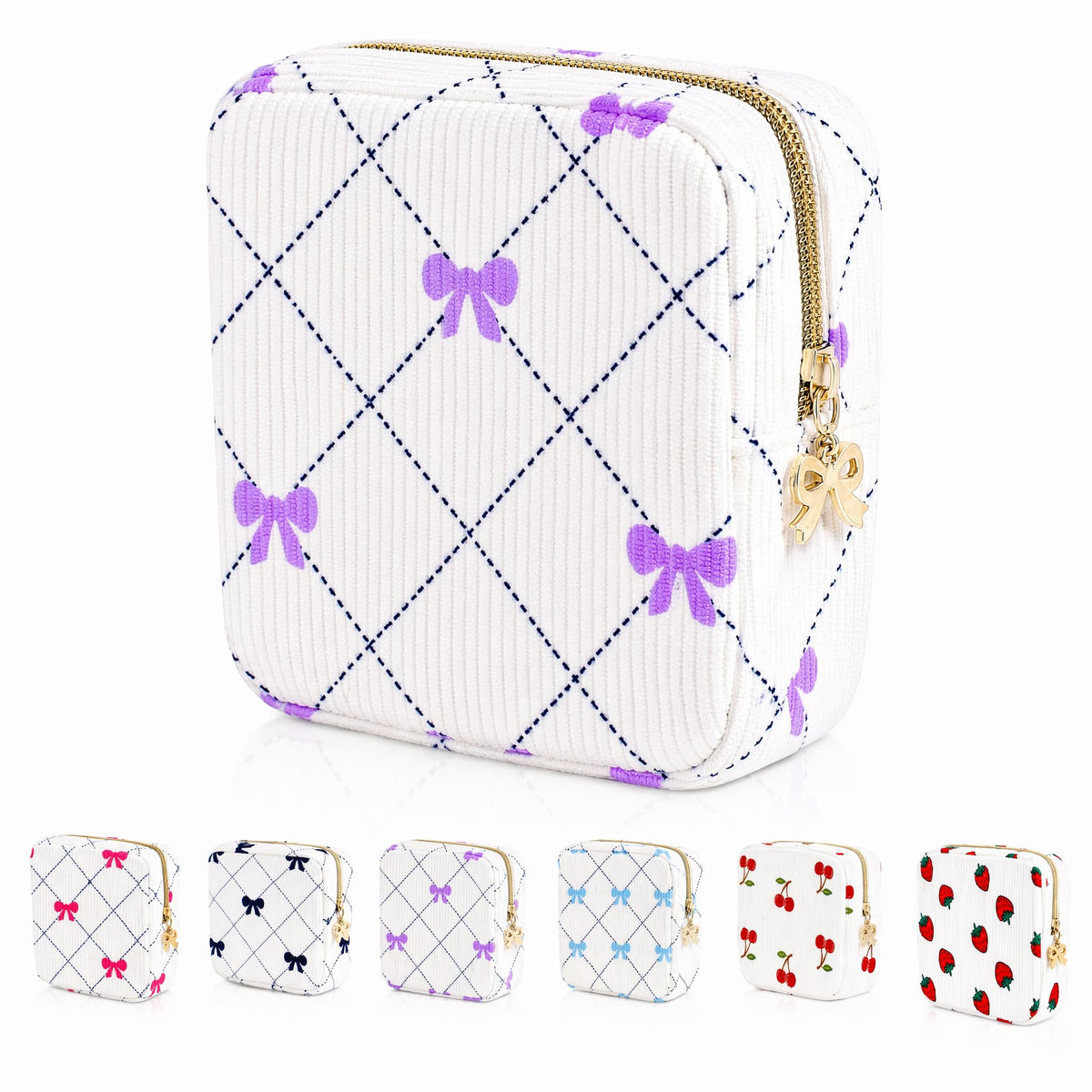 Teircno Period Bag for Women - Cute Corduroy Sanitary Napkin Storage Bag with Bow Design | Period Pouch for Daily Use, Travel | Discreet Menstrual Pouch | Pad Bags for Period Holds Pads, Tampons