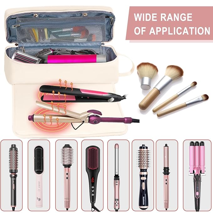 FAMOPLAY Hair Tools Travel Bag with Heat Resistant Mat Hair Styling Accessories Storage Case for Hair Dryer Flat Iron Straightener Curling Iron Haircare Accessories Travel Essentials for Women