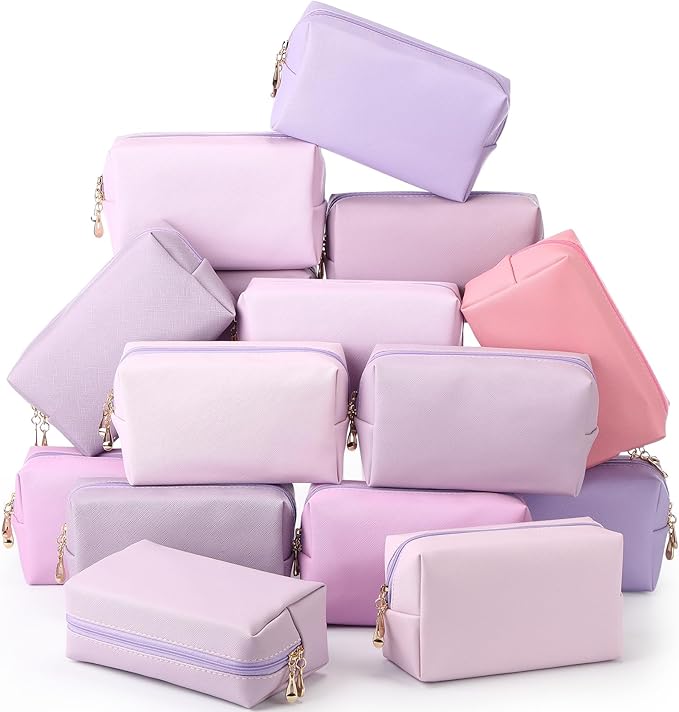 Kigeli Aesthetic Makeup Bags PU Leather Cosmetic Pouches Waterproof Plain Toiletry Bags Makeup Pouches Bulk for Women Party Gift Travel Storage Organizer(Purple Series,7.1 x 2.8 x 4.3 in)