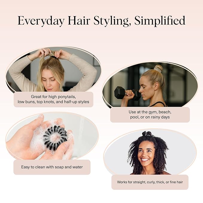 Kitsch Spiral Hair Ties for Women – Coiled Plastic Hair Ties No Damage, Ponytail Holders for Thick and Thin Hair – Creaseless and Dent-Free, Phone Cord Style - Brunette, 8 Pcs