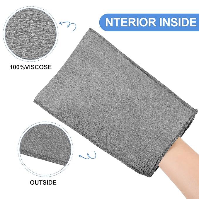 Tatuo 12 Pack Korean Exfoliating Mitt & Cloth, Viscose Rayon Dead Skin Remover Washcloth, Multi Color Body Scrub Towel for Shower Spa Travel(Large,White, Black, Gray)