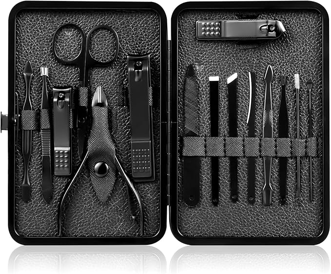 Nail Clippers Sets High Precisio Stainless Steel Nail Cutter Pedicure Kit Nail File Sharp Nail Scissors and Clipper Manicure Kit Fingernails & Toenails with Portable Stylish case (Black)