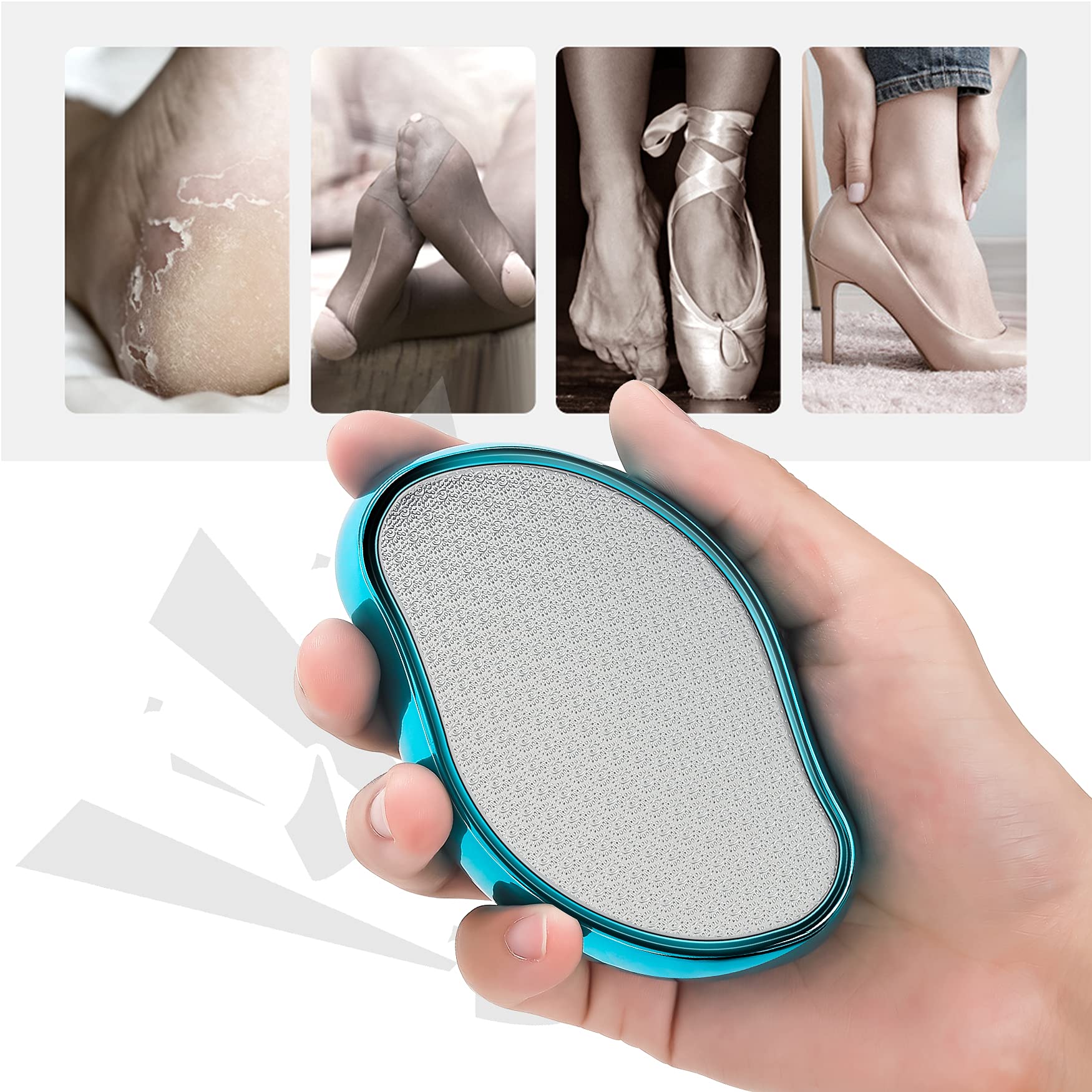 BEZOX Glass Foot File, Foot Scrubber Callus Remover for Wet and Dry Feet, Portable Handheld Sized Foot Scraper for Cracked Heel - Shinning Blue