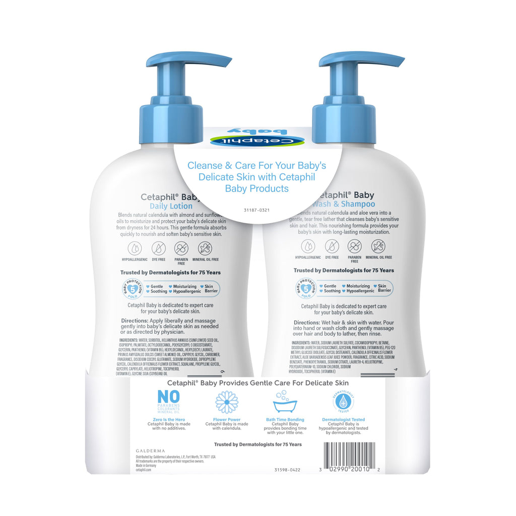 Cetaphil Baby Wash & Shampoo + Lotion, Sensitive Skin, 13.5oz, 2ct