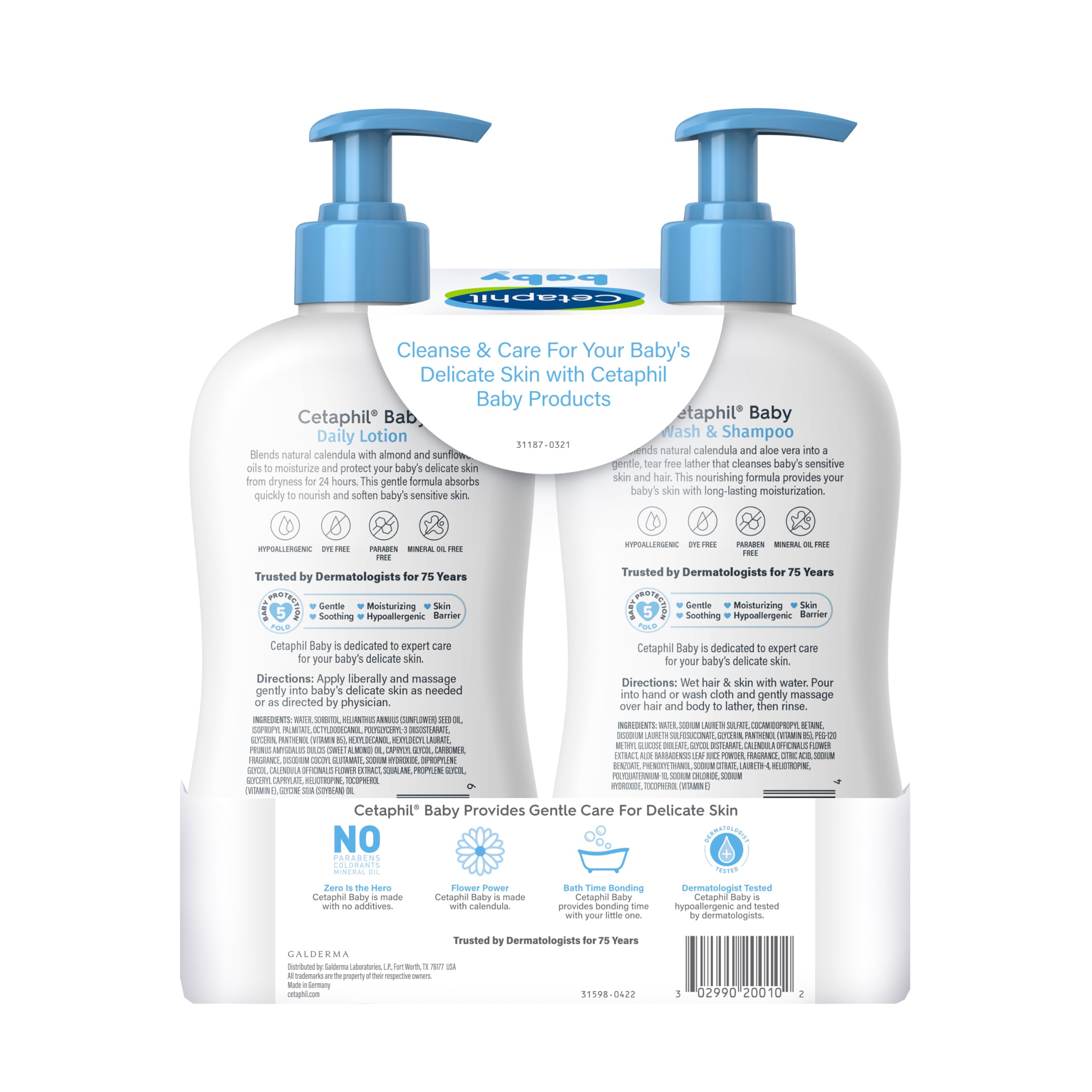 Cetaphil Baby Wash & Shampoo + Lotion, Sensitive Skin, 13.5oz, 2ct