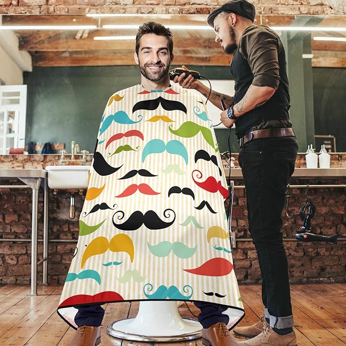 visesunny Colored Mustache Vintage Style Barber Cape Anti-Static Hair Cutting Cape with Snap Closure Professional Salon Polyester Beard Shaving Bib Water-Resistant Hairdressing Cape Adjustable Snap