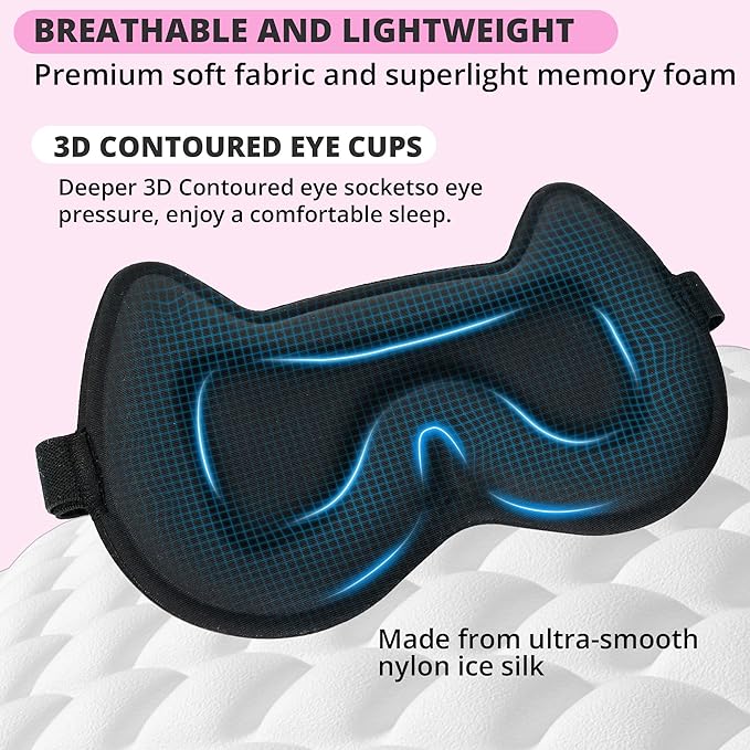 Kids Sleep Mask for Sleeping – Soft 3D Contoured Eye Mask for Kids, Comfortable No-Pressure Eye Cover with Memory Foam for Travel, Naps & Airplane, Boys & Girls (Rose Red)