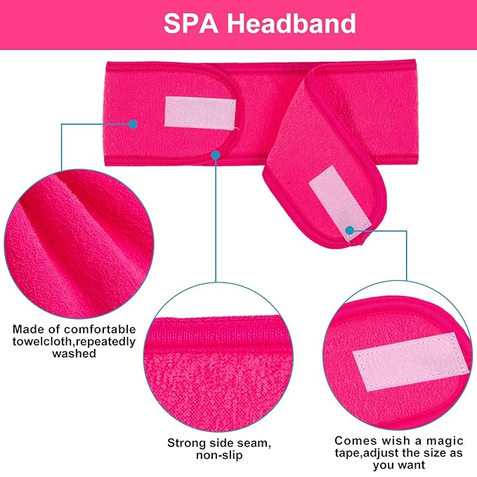 Whaline Spa Facial Headband 4 Packs Head Wrap Terry Cloth Headband Adjustable Stretch Towel Band for Bath, Makeup and Sport (Rose Red)