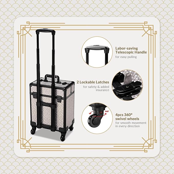 BYOOTIQUE 3-Piece Rolling Makeup Train Case on Wheels Travel Makeup Artist