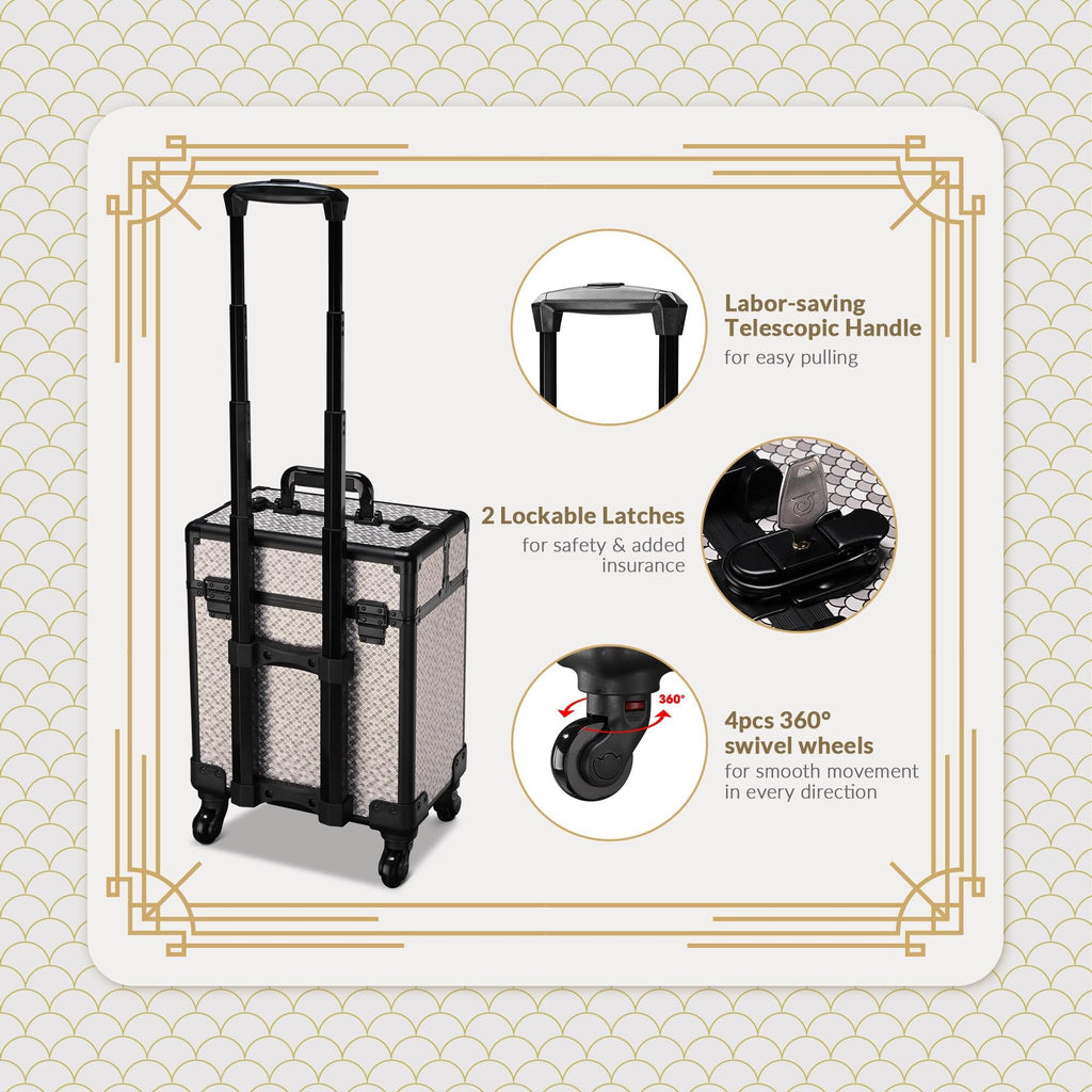 BYOOTIQUE 3-Piece Rolling Makeup Train Case on Wheels Travel Makeup Artist