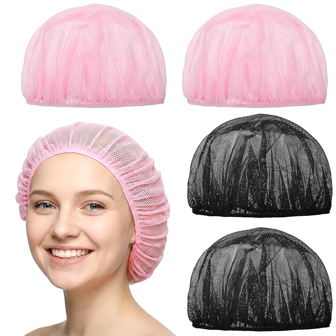 4 Pcs Mesh Hair Net Sleeping Bonnets Night Hair Nets Cap Colorful Plopping Polyester Cap Hairnet Snoods Wrap Bath Clean Wash Face Protector for Women Drying Curly Long Natural Straight