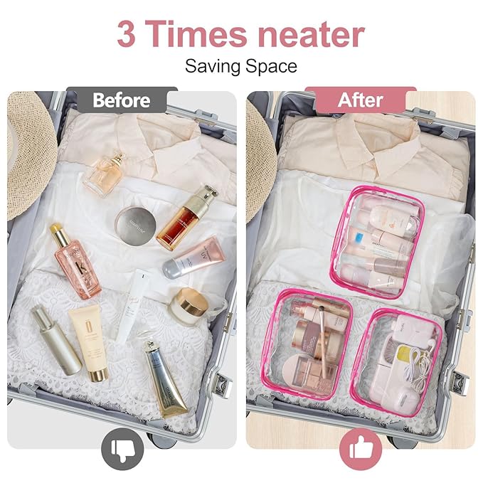PACKISM TSA Approved Toiletry Bag - Clear Makeup Bag Travel, Fuchsia Pink