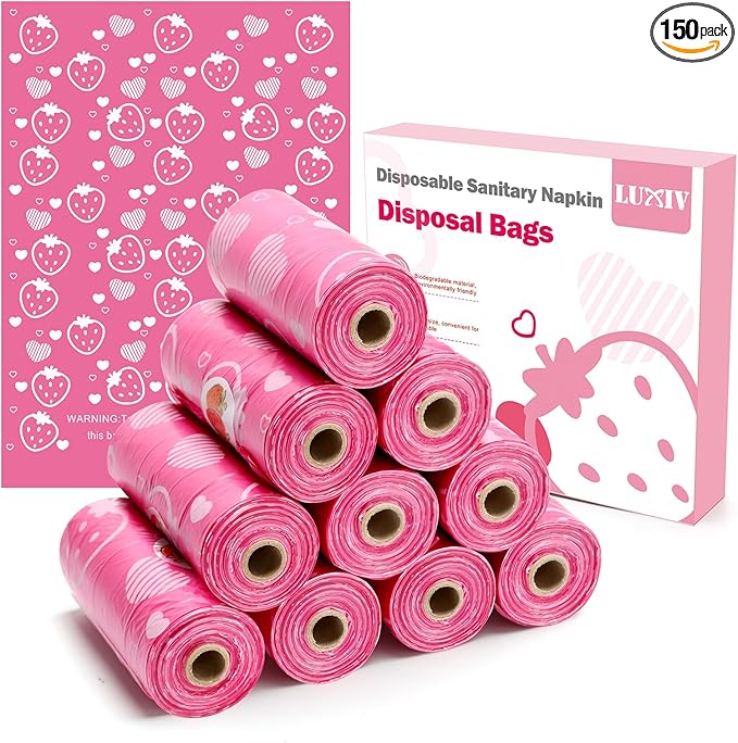 150Pcs Sanitary Napkin Disposal Bags, Luxiv Pink Disposable Sanitary Bag Personal Care Disposal for Tampons Trash Bag, Disposable Mini Bags for Women Privacy Handling Bag Diaper Sack