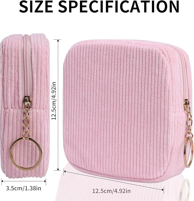 Teircno Sanitary Napkin Storage Bag, Preppy Corduroy Period Bag for Women, Cute Portable Period Pouch with Zipper, Sanitary Pads Bag Tampons Holder for Purse, First Period for Women Ladies