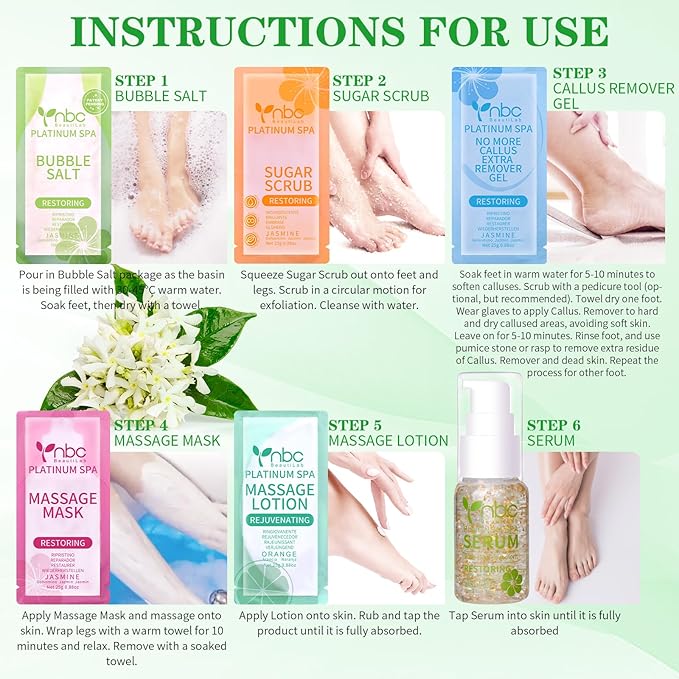 nbc BeautiLab Pedicure Foot Soak Set - Upgraded 6 in 1 Foot Spa, Foot Bath Spa, Pedicure Kit, Foot Soak for Tired & Dry Cracked Feet, Athletes Feet, Bad Odor, Softens Calluses (Jasmine)