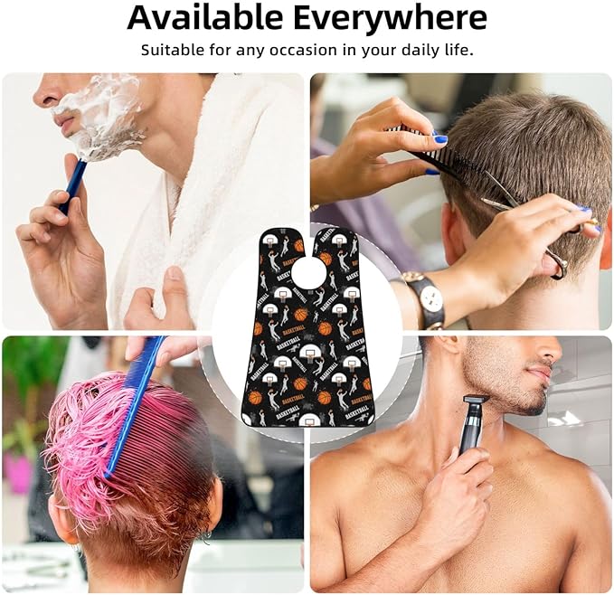 Beard Trimming Catcher Apron, Waterproof Non-Stick Grooming Bib for Shaving, Ideal for Men Dad Father’s Day, Game Sports Basketball Print Shave Bib